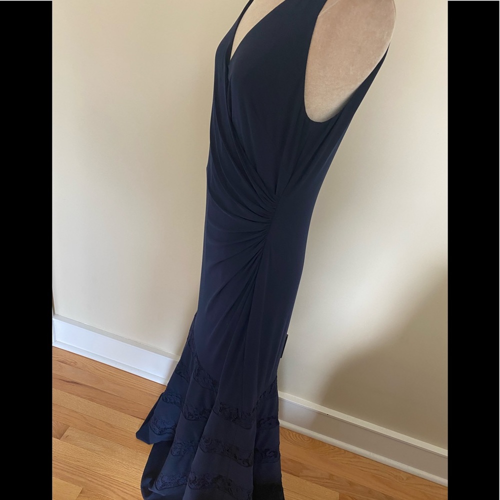 Ralph Lauren Navy Lace-Panel Jersey Gown Size 12 - Picture 12 of 13